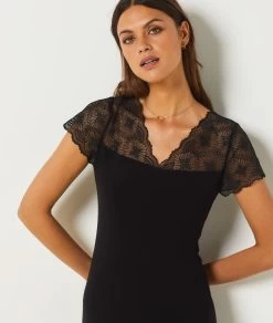 Chemise De Nuit Détails Dentelle -Chic Lingerie Soldes 651455305 b