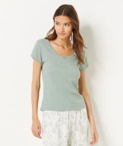 T-shirt En Maille Pointelle 100% Coton -Chic Lingerie Soldes 654069744 b