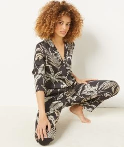 Pantalon De Pyjama Satiné Imprimé Coupe Droite